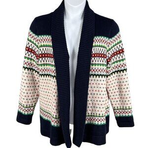 Talbots Womens L Fair Isle Shawl Collar Cardigan Sweater Soft Cozy Cotton Blend